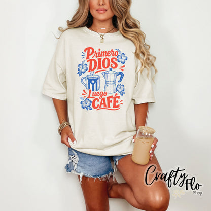 Primero Dios y luego Cafecito Graphic T-Shirt Latin Music Tee, Reggaeton Fan Gift, Puerto Rico Shirt, Boricua Pride