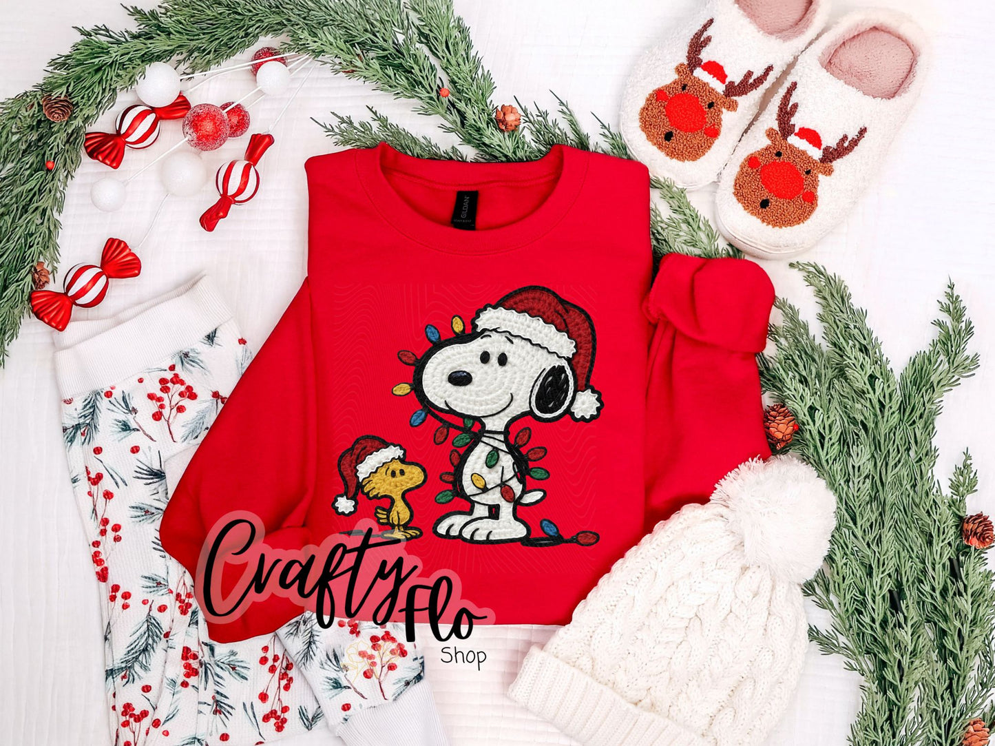 Faux Crochet Snoop & Bird christmas Sweatshirt - Unisex Fabric - Ideal for Holiday Fashion - True to Size Fit - Pullover Womenswear Garment
