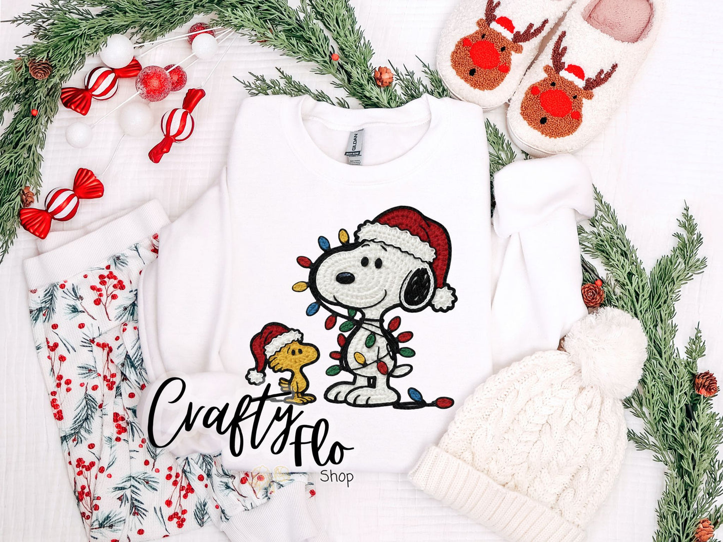 Faux Crochet Snoop & Bird christmas Sweatshirt - Unisex Fabric - Ideal for Holiday Fashion - True to Size Fit - Pullover Womenswear Garment
