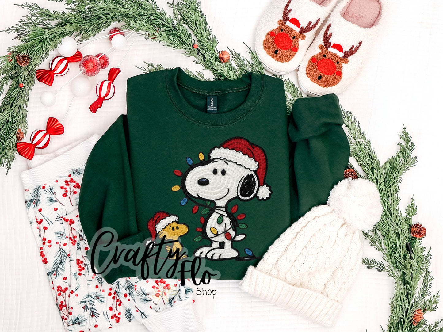 Faux Crochet Snoop & Bird christmas Sweatshirt - Unisex Fabric - Ideal for Holiday Fashion - True to Size Fit - Pullover Womenswear Garment