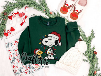 Faux Crochet Snoop & Bird christmas Sweatshirt - Unisex Fabric - Ideal for Holiday Fashion - True to Size Fit - Pullover Womenswear Garment