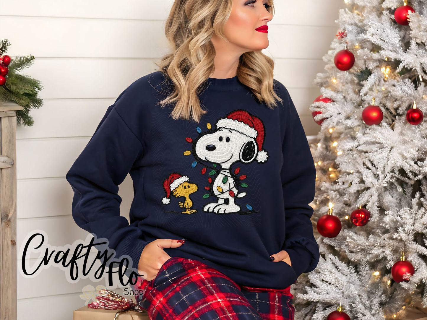 Faux Crochet Snoop & Bird christmas Sweatshirt - Unisex Fabric - Ideal for Holiday Fashion - True to Size Fit - Pullover Womenswear Garment