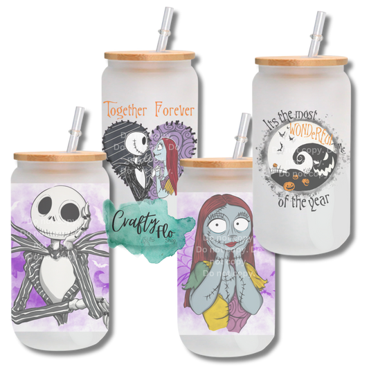 Nightmare b4 Xmas inspired| Jack 16oz frosted or clear glass can with straw