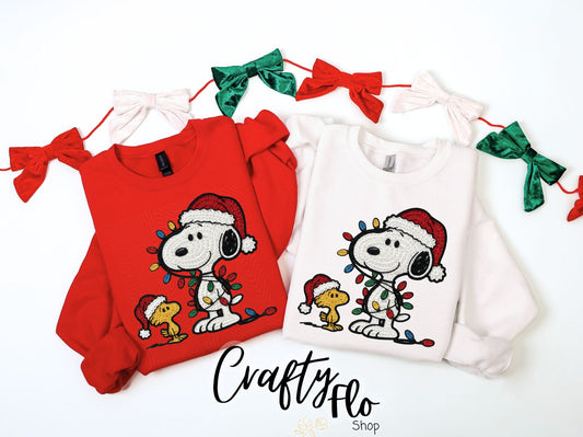Faux Crochet Snoop & Bird christmas Sweatshirt - Unisex Fabric - Ideal for Holiday Fashion - True to Size Fit - Pullover Womenswear Garment