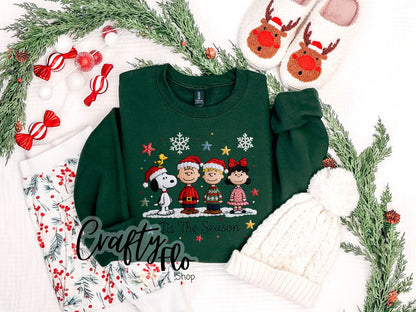 Faux Crochet Snoop & friends christmas Sweatshirt - Unisex Fabric - Ideal for Holiday Fashion - True to Size Fit - Pullover Womenswear Garment