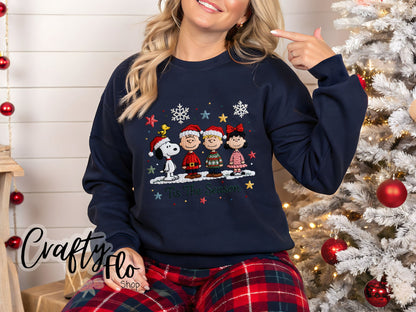 Faux Crochet Snoop & friends christmas Sweatshirt - Unisex Fabric - Ideal for Holiday Fashion - True to Size Fit - Pullover Womenswear Garment