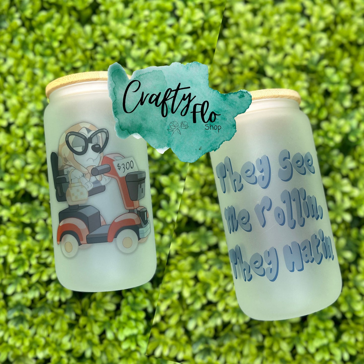 Grumpy granny inspired 16oz frosted or clear glass can with straw | granny mobile, they see me rollin