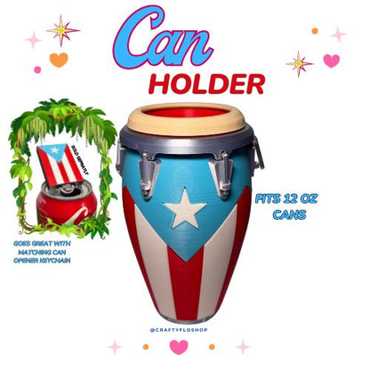 Conga de Puerto Rico inspired 12oz Can Holder – 3D Printed – PR Tumbler Style Can Holder Energy drink Holder
