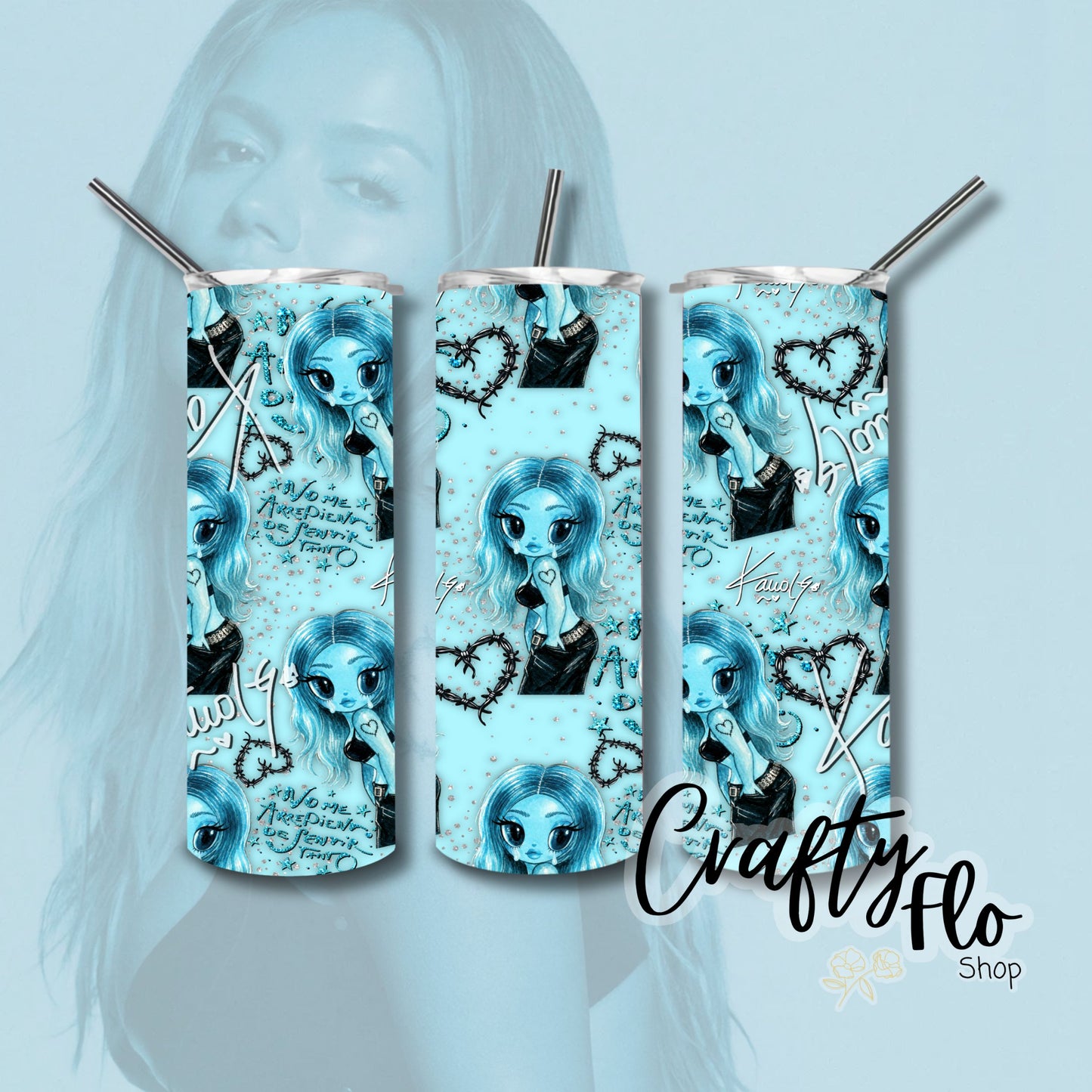 Karol G Inspired 20 oz Stainless Steel Tumbler with Straw, Durable Design, hard plastic Lid, Fun and Functional Beverage Drinkware