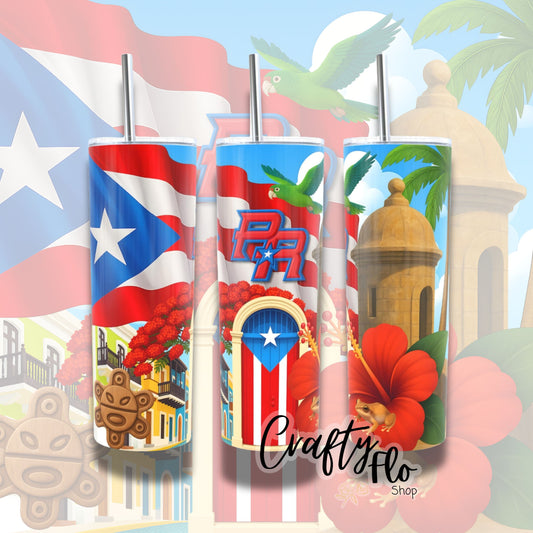 Puerto Rico 20oz stainless steel tumbler with straw | Puerto Rico Cup