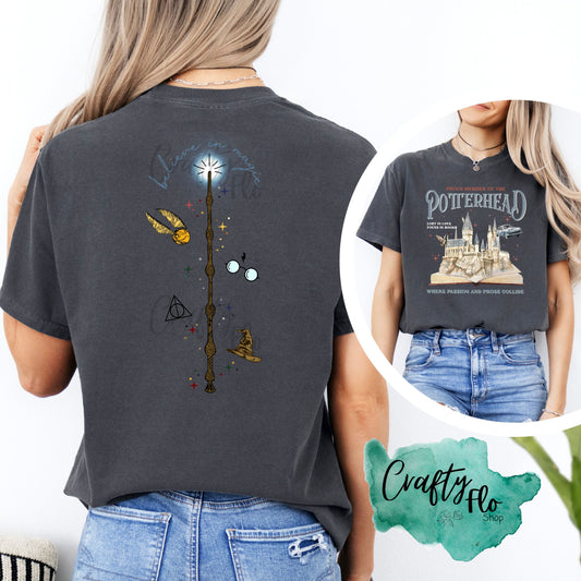 Potterhead inspired Comfort Colors T-shirt with front and back designs Casual Fabric