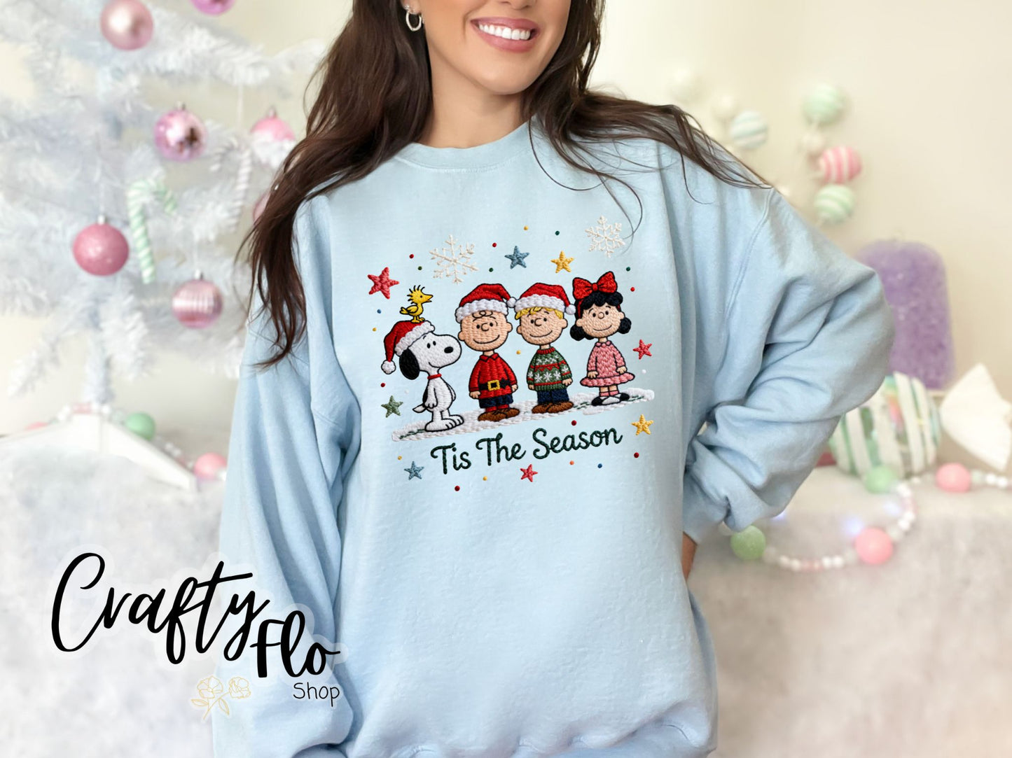 Faux Crochet Snoop & friends christmas Sweatshirt - Unisex Fabric - Ideal for Holiday Fashion - True to Size Fit - Pullover Womenswear Garment