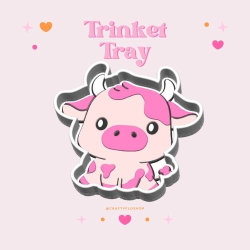 3D Printed Cute Cow Trinket Tray | Trinket Dish| Jewelry & Desk Catchall Dish | Valentine Decor