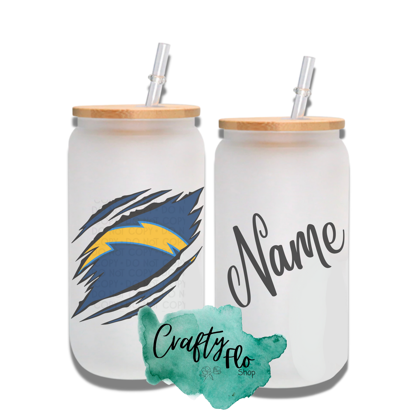 Personalizable chargers Inspired Theme 16oz glass can with straw/ Add name at checkout