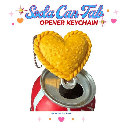 Empanada Heart Inspired Soda can keychain, easy can tab opener, save your nails, keychains, arthritis friendly, cute can tab opener