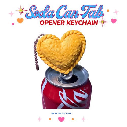 Empanada Heart Inspired Soda can keychain, easy can tab opener, save your nails, keychains, arthritis friendly, cute can tab opener