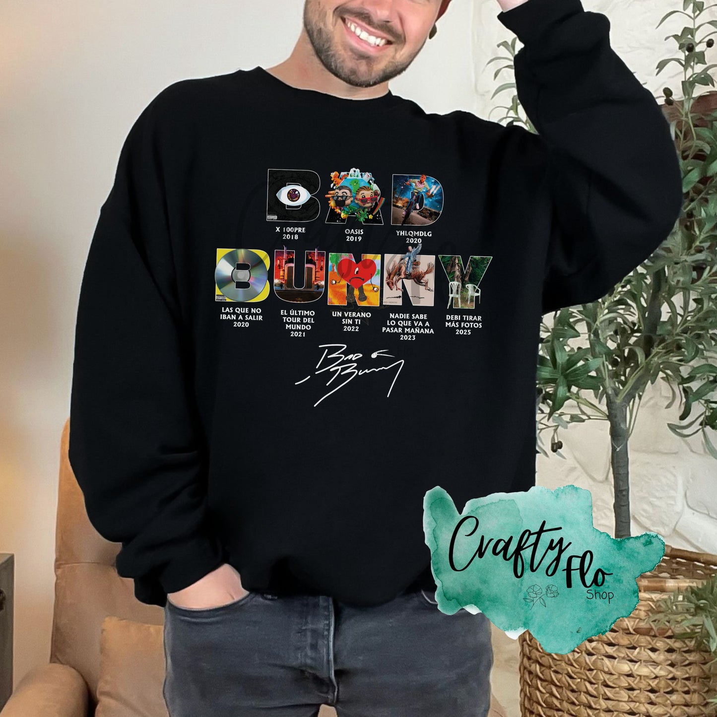 Bad Bunny Album Eras Inspired Unisex Sweatshirt - Front and back graphic- Playful Design, Casual Style, Versatile for Casual Outings, True to Size Fit - Fabric