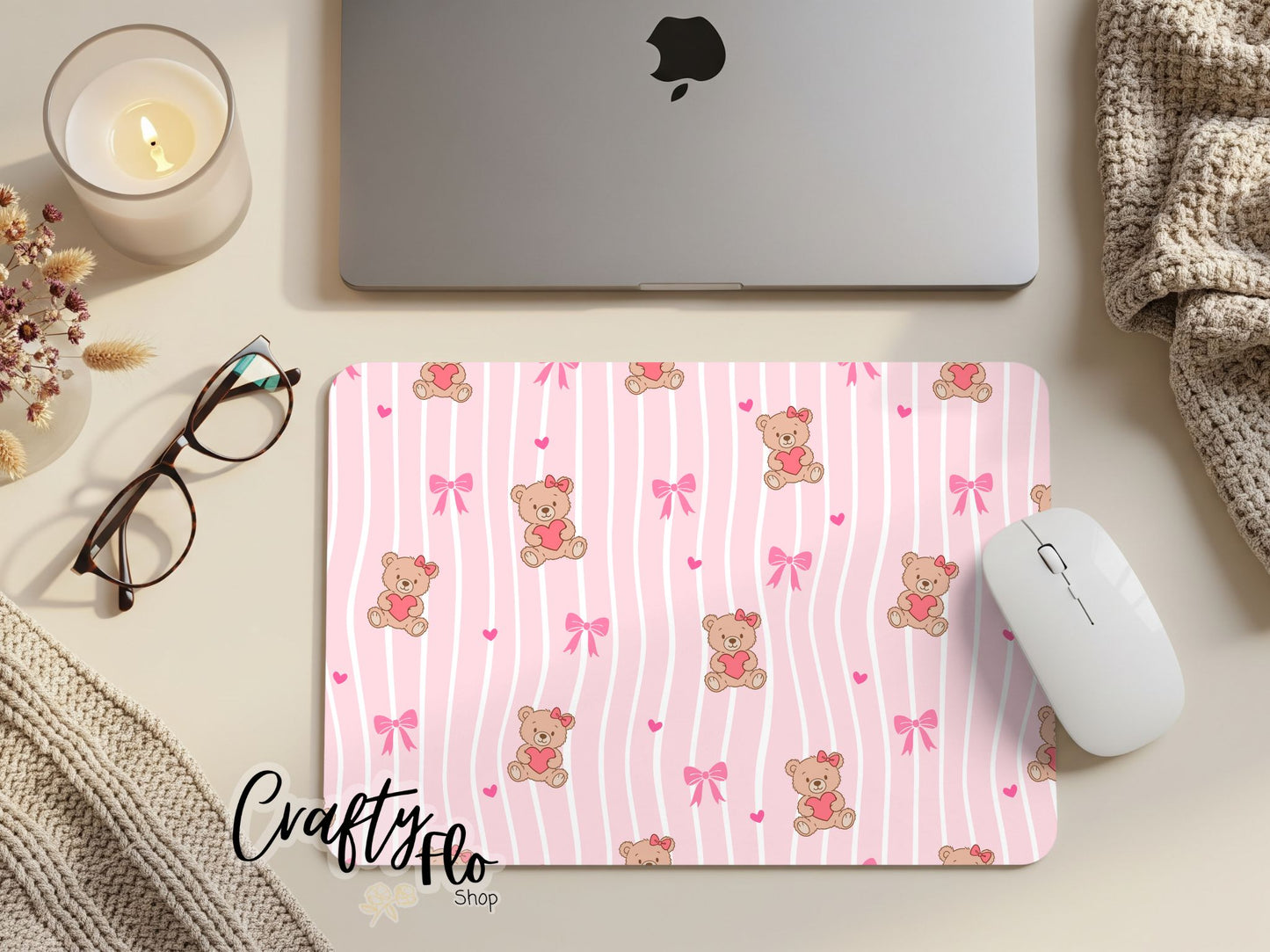 Coquette cute bears Valentines inspired Mouse Pad| anime office essentials| cute Mouse pad