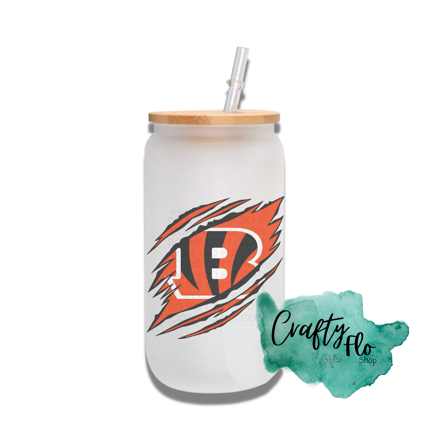 Personalizable Cincinnati Bengals Inspired Theme 16oz glass can with straw/ Add name at checkout