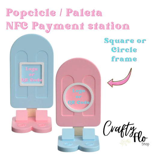 Popsicle | Paleta NFC Smart Tap Payment Station – Tap to Pay Sign | Contactless Checkout Display | Smart Tap | NFC | Custom QR Code Stand