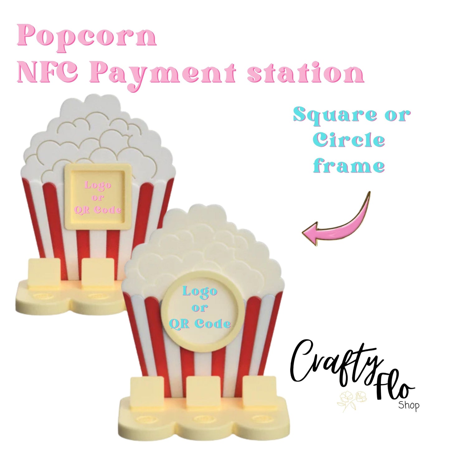 PopCorn NFC Smart Tap Payment Station – Tap to Pay Sign | Contactless Checkout Display | Smart Tap | NFC | Custom QR Code Stand