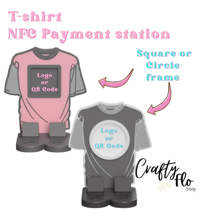 T-shirt NFC Smart Tap Payment Station – Tap to Pay Sign | Contactless Checkout Display | Smart Tap | NFC | Custom QR Code Stand