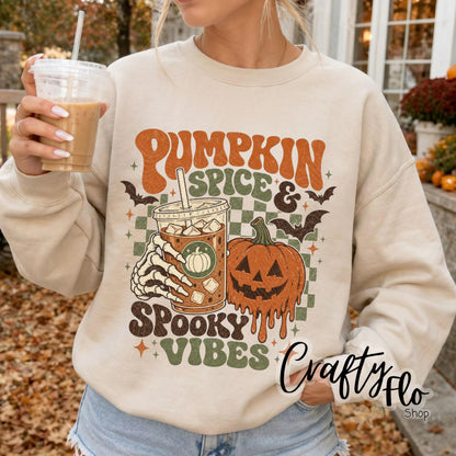 Pumpkin Spice Spooky Vibes Graphic Sweatshirt or Tshirt- apparel | Unisex Fabric, Comfortable Fit, Valentines - Pullover