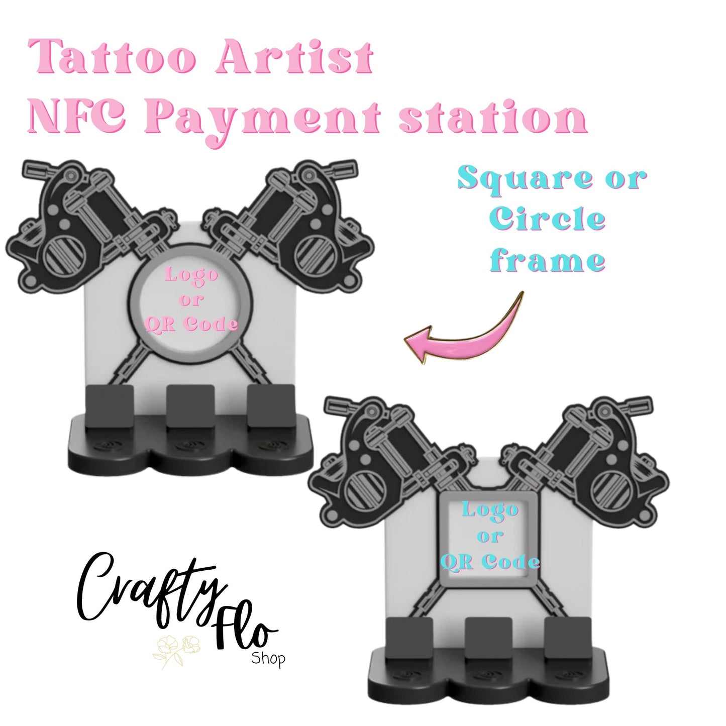 Tattoo Artist NFC Smart Tap Payment Station – Tap to Pay Sign | Contactless Checkout Display | Smart Tap | NFC | Custom QR Code Stand