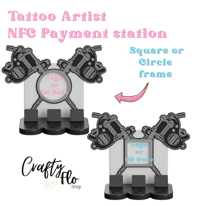 Tattoo Artist NFC Smart Tap Payment Station – Tap to Pay Sign | Contactless Checkout Display | Smart Tap | NFC | Custom QR Code Stand