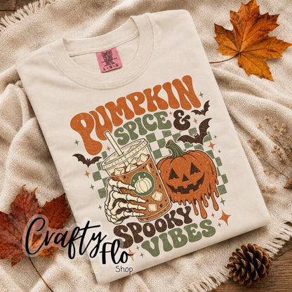 Pumpkin Spice Spooky Vibes Graphic Sweatshirt or Tshirt- apparel | Unisex Fabric, Comfortable Fit, Valentines - Pullover
