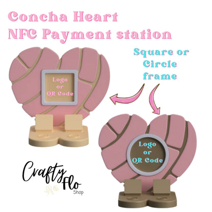 Concha Heart NFC Smart Tap Payment Station – Tap to Pay Sign | Contactless Checkout Display | Smart Tap | NFC | Custom QR Code Stand