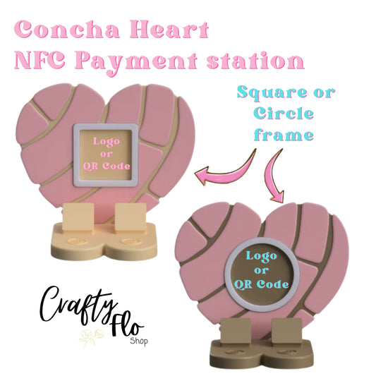 Concha Heart NFC Smart Tap Payment Station – Tap to Pay Sign | Contactless Checkout Display | Smart Tap | NFC | Custom QR Code Stand