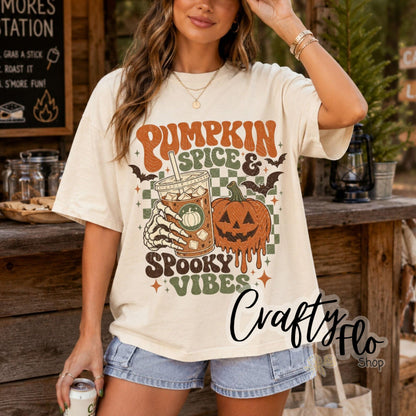 Pumpkin Spice Spooky Vibes Graphic Sweatshirt or Tshirt- apparel | Unisex Fabric, Comfortable Fit, Valentines - Pullover