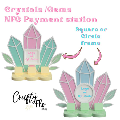 Crystals / Gems NFC Smart Tap Payment Station – Tap to Pay Sign | Contactless Checkout Display | Smart Tap | NFC | Custom QR Code Stand