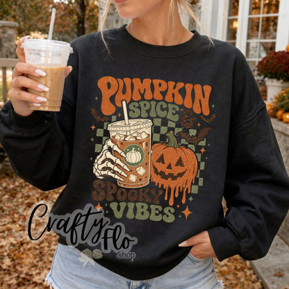 Pumpkin Spice Spooky Vibes Graphic Sweatshirt or Tshirt- apparel | Unisex Fabric, Comfortable Fit, Valentines - Pullover