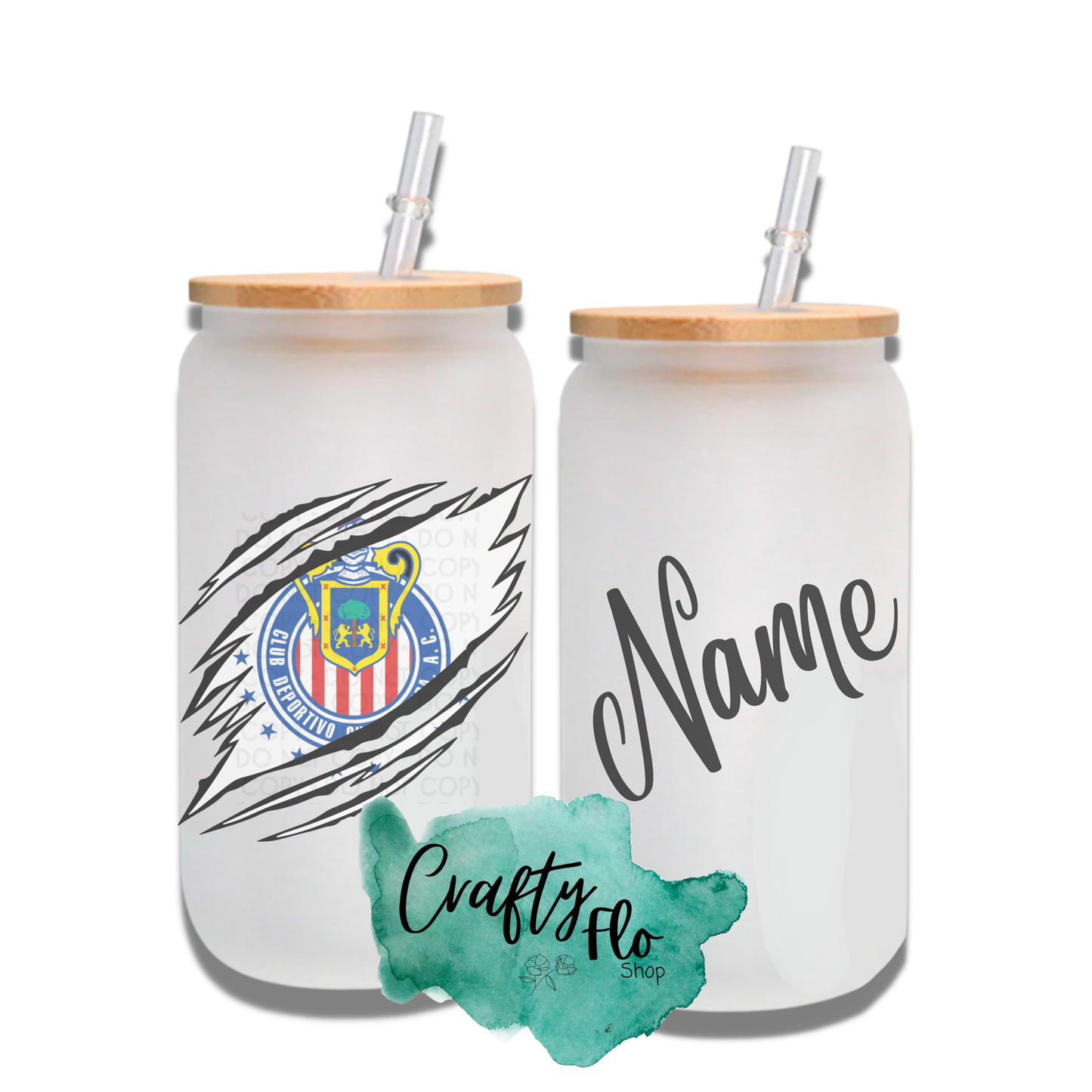 Personalizable Chivas Inspired Inspired Theme 16oz glass can with straw/ Add name at checkout