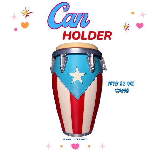 Conga de Puerto Rico inspired 12oz Can Holder – 3D Printed – PR Tumbler Style Can Holder Energy drink Holder