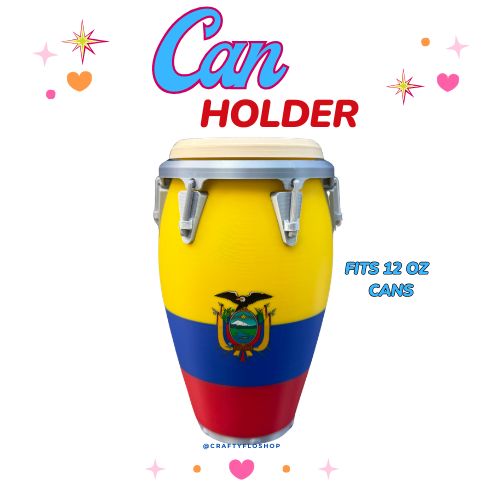 Ecuador Flag Conga inspired 12oz Can Holder – 3D Printed – Caribbean Tumbler Style Can Holder Energy drink Holder