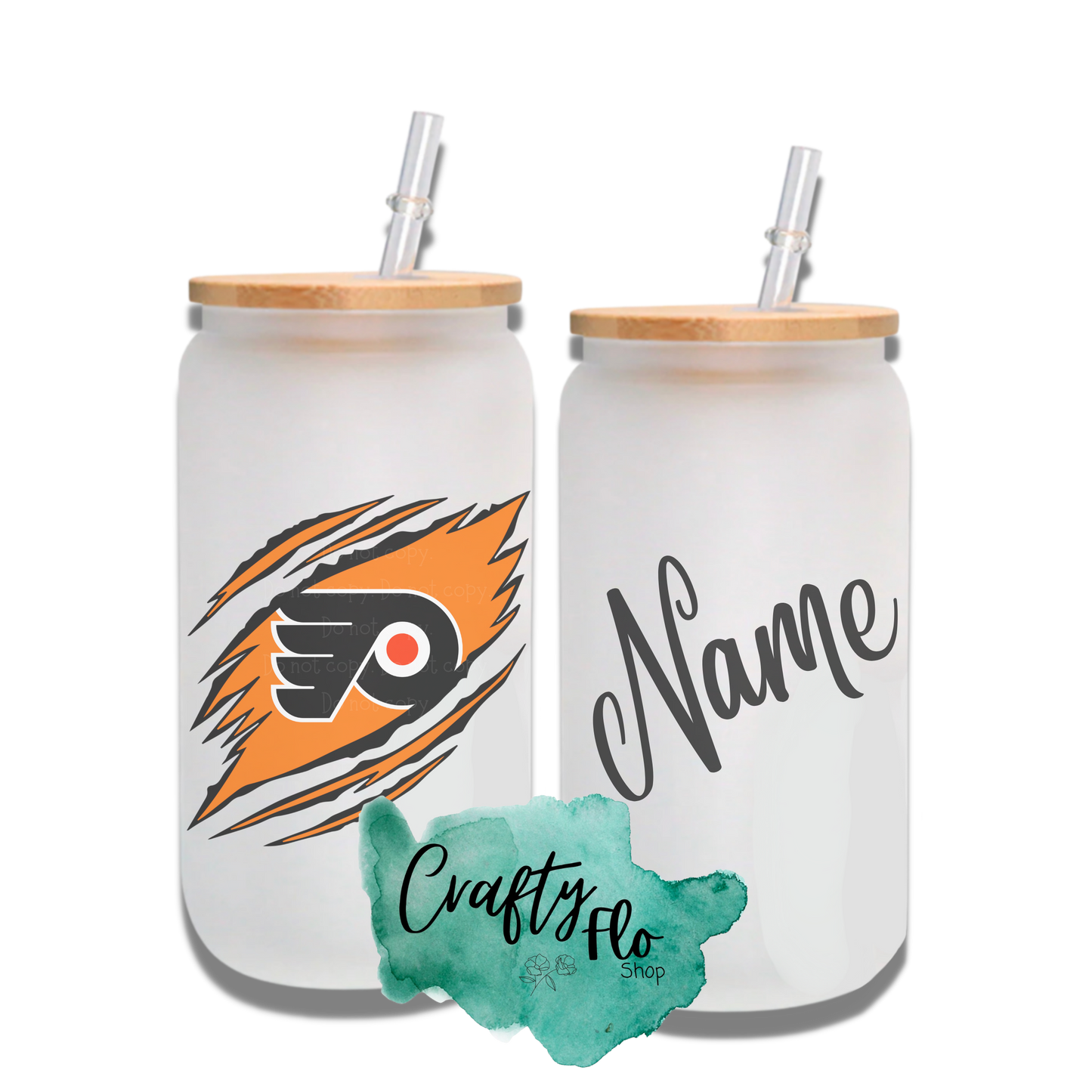 Personalizable Philadelphia Flyers Inspired Inspired Theme 16oz glass can with straw/ Add name at checkout