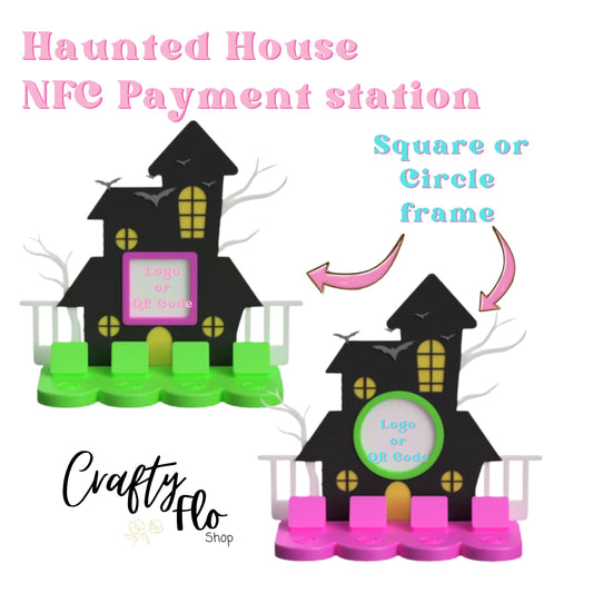 Haunted House NFC Smart Tap Payment Station – Tap to Pay Sign | Contactless Checkout Display | Smart Tap | NFC | Custom QR Code Stand