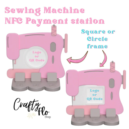 Sewing Machine NFC Smart Tap Payment Station – Tap to Pay Sign | Contactless Checkout Display | Smart Tap | NFC | Custom QR Code Stand