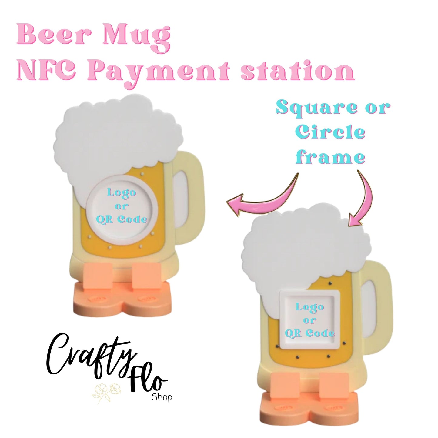 Beer Mug NFC Smart Tap Payment Station – Tap to Pay Sign | Contactless Checkout Display | Smart Tap | NFC | Custom QR Code Stand