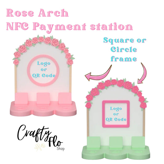 Rose Arch NFC Smart Tap Payment Station – Tap to Pay Sign | Contactless Checkout Display | Smart Tap | NFC | Custom QR Code Stand
