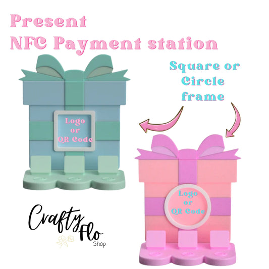 Gift Box | Present NFC Smart Tap Payment Station – Tap to Pay Sign | Contactless Checkout Display | Smart Tap | NFC | Custom QR Code Stand