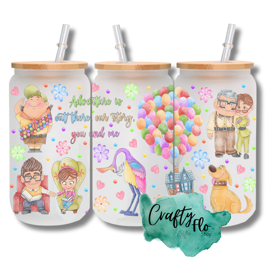 Valentines Cartoon 16oz glass can with bamboo lid and straw| friendship love cup| valentines day gift idea