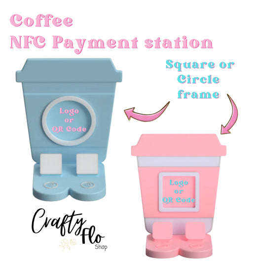 Coffee Cup NFC Smart Tap Payment Station – Tap to Pay Sign | Contactless Checkout Display | Smart Tap | NFC | Custom QR Code Stand
