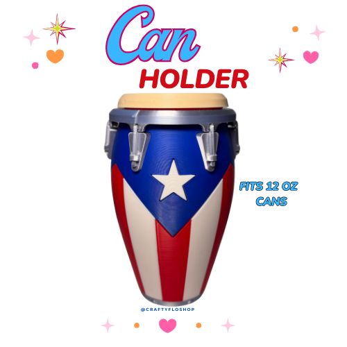 Conga de Puerto Rico inspired 12oz Can Holder – 3D Printed – PR Tumbler Style Can Holder Energy drink Holder