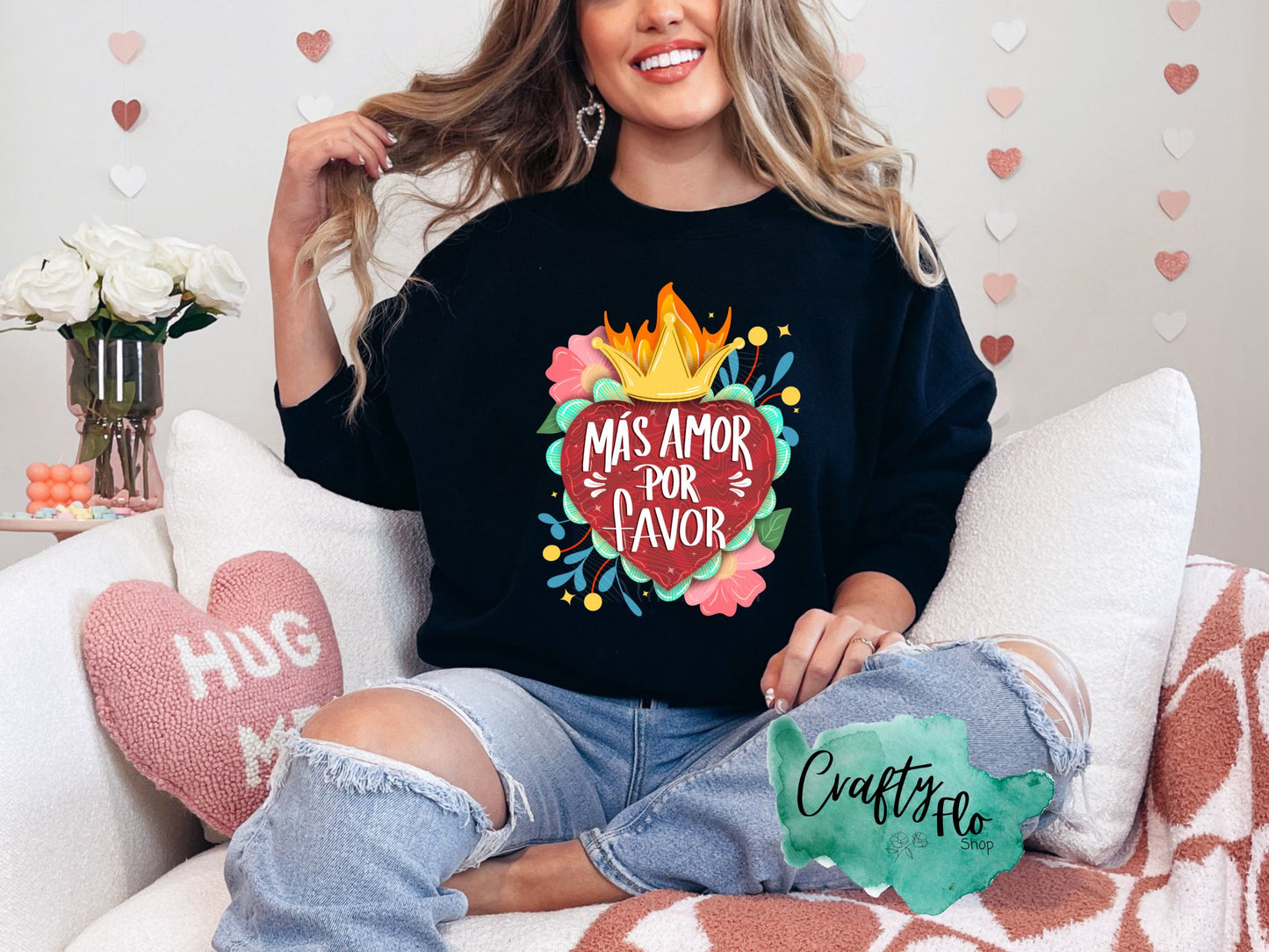 Mas Amor Sweatshirt or T-shirt - Valentines Day Graphic Tee - Unisex Fabric - Ideal for Holiday Fashion - True to Size Fit - Pullover