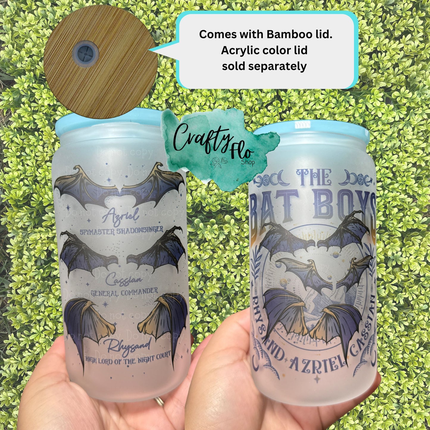 Bat Boys Inspired fantasy Book| 16oz clear or frosted glass can with bamboo lid and straw Cup Drinkware