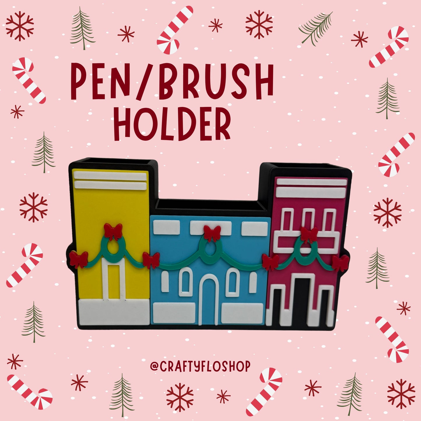 Casitas de Navidad en Puerto Rico Inspired Desk Organizer| Pen and Pencil Holder Custom 3D Printed Brush Holder Office Study Stationery Desktop Storage Marker Organizer